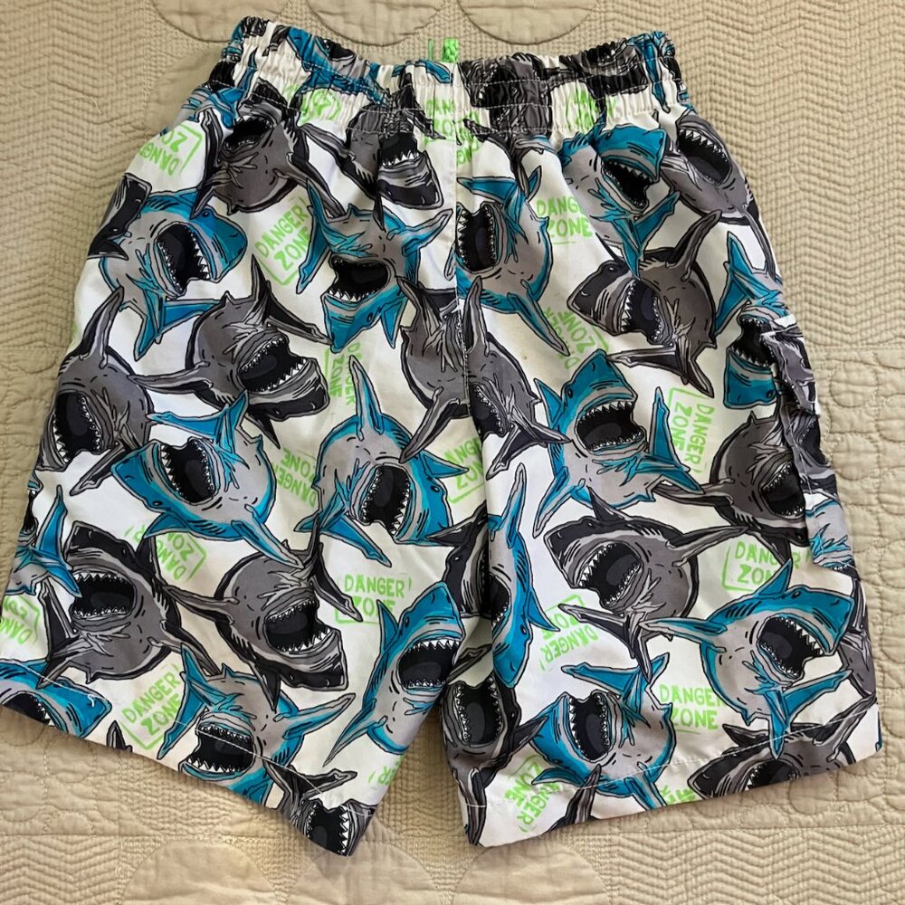 Boys Sz. 6/7 Shark Swim Trunks (Trunks, Carter's, Op) & New Eddie Bauer Swim Top - Picture 14 of 16